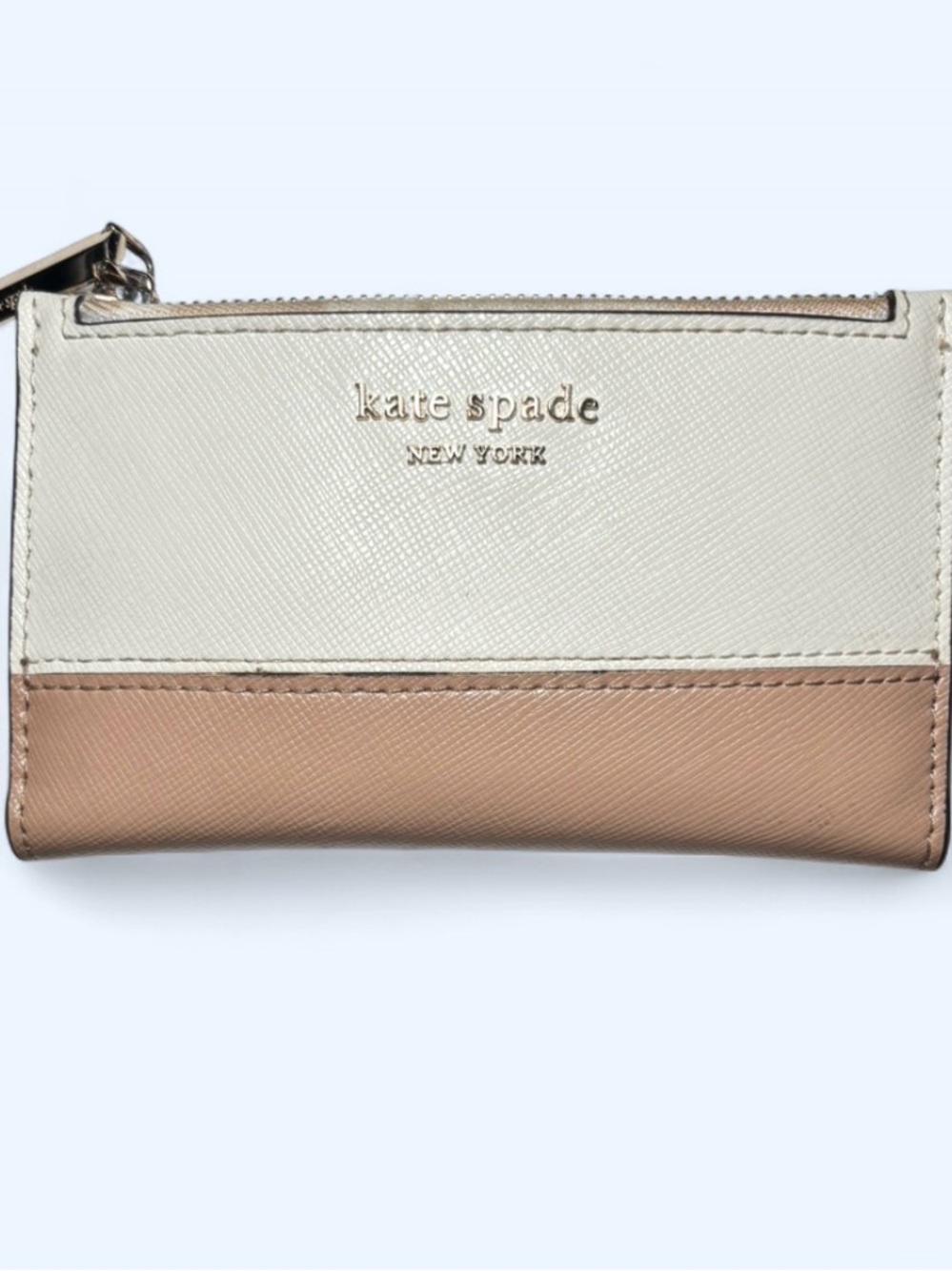 kate spade Two-Tone Cream and Tan Saffiano Zip Card Case